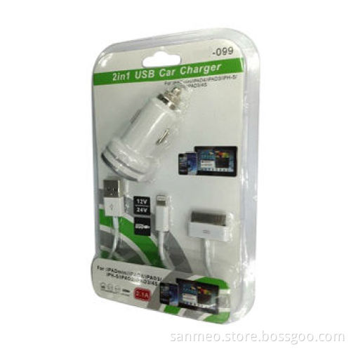 2-in-1 USB car charger for iPad mini/iPad 4/3/2/iPhone 5/4S, 2.1A